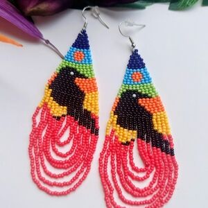 Colorful Beaded Bird Earrings